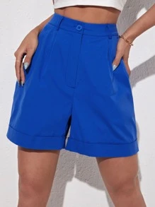 Muchica Slant Pocket Roll Hem Shorts - Blue - View 4