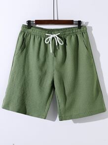 Manfinity 男士條紋圖案襯衫和腰部抽繩短褲不帶T恤 - 軍綠色 - 查看 4