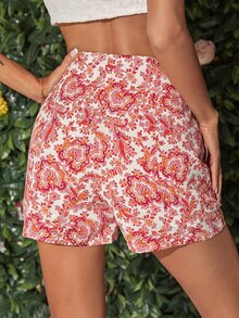 High Waist Paisley Print Shorts - Multicolor - View 2