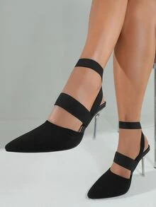 Tacones con tacón delgado tejido de punta - Negro - Ver 2