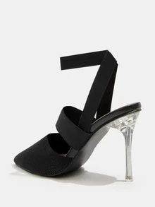 Tacones con tacón delgado tejido de punta - Negro - Ver 4