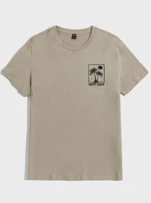 Manfinity RebelGame 男士字母圖案T恤 - 卡其色 - 查看 1