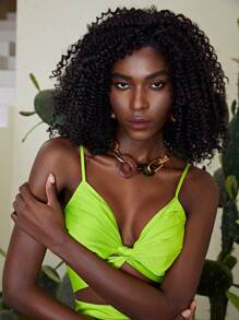 SHEIN VCAY 素色後綁帶吊帶上衣和高衩裙子套裝 - 青檸色 - 查看 3