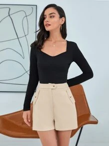 Damskie Szorty Guziki Kieszeń Prosty Casual