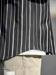 Manfinity 男士豎條紋落肩袖前排扣襯衫 - 黑色 - 查看 3