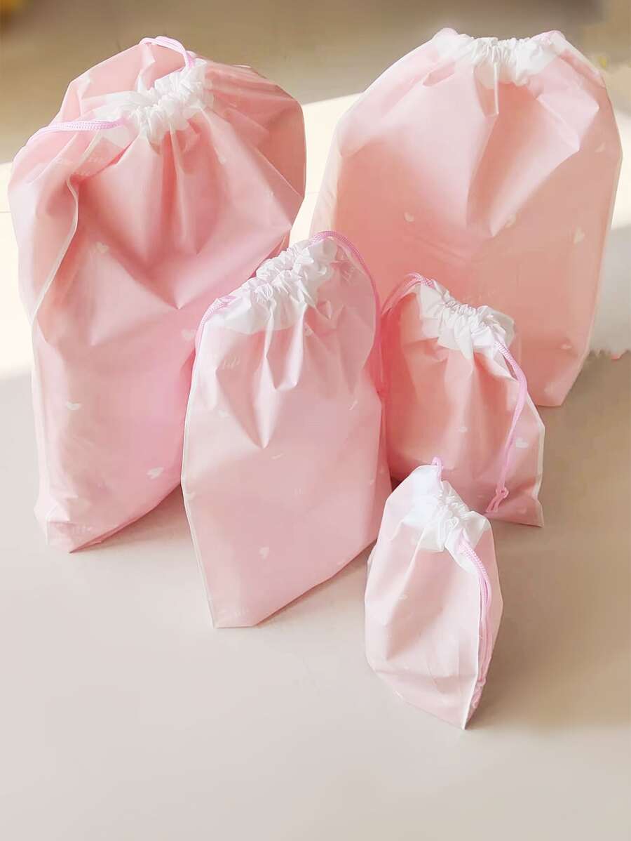 5pcs Heart Print Travel Storage Bag Set,Boho Vibes - Pink - View 1
