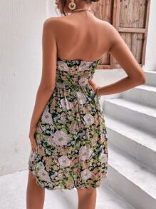 SHEIN VCAY 前繫帶滿身花卉抹胸連衣裙 - 彩色 - 查看 2