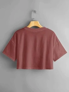 SHEIN Unity Camiseta corta de hombros caídos con estampado de letra - Color caoba - Ver 2
