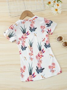 小女童印花T恤連衣裙 - 白色 - 查看 2