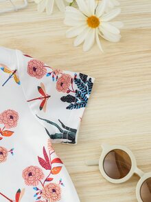 小女童印花T恤連衣裙 - 白色 - 查看 4