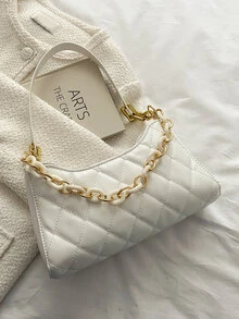 衍縫鏈條裝飾方包 - 白色 - 查看 2