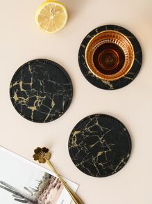 1pc Marble Print Coaster - Black - View 1