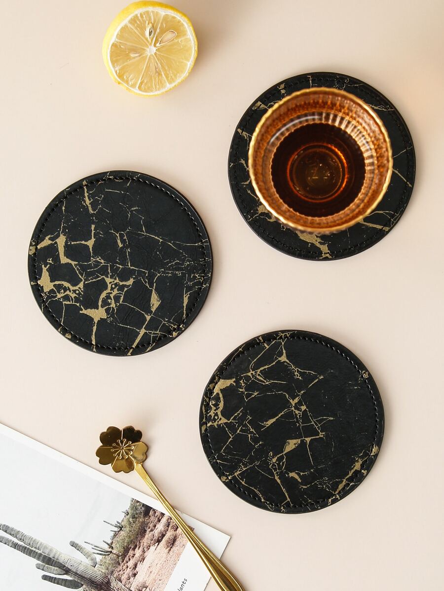 1pc Marble Print Coaster - Black - View 1
