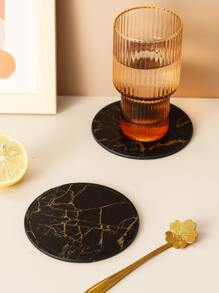 1pc Marble Print Coaster - Black - View 2