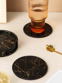 1pc Marble Print Coaster - Black - View 4