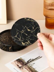 1pc Marble Print Coaster - Black - View 5