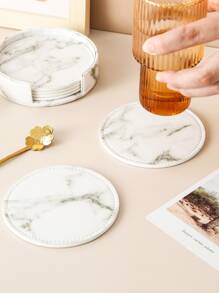 1入組大理石圖案杯墊 - 白色 - 查看 2