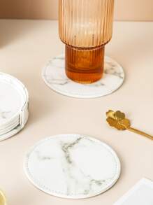 1入組大理石圖案杯墊 - 白色 - 查看 3