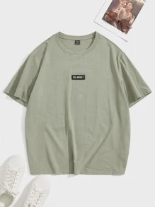 GENTILAND Men Cotton Patched Detail Crew Neck Tee - Army Green - View 1