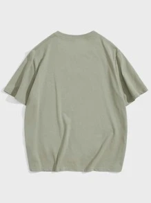 GENTILAND Men Cotton Patched Detail Crew Neck Tee - Army Green - View 2