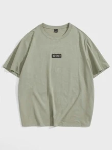 GENTILAND Men Cotton Patched Detail Crew Neck Tee - Army Green - View 3