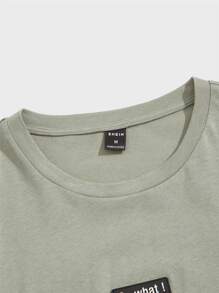GENTILAND Men Cotton Patched Detail Crew Neck Tee - Army Green - View 4