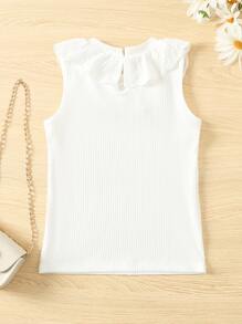 Toddler Girls Eyelet Embroidery Trim Keyhole Back Tank Top - Beige - View 2