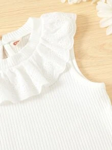 Toddler Girls Eyelet Embroidery Trim Keyhole Back Tank Top - Beige - View 3