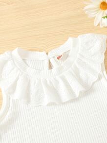 Toddler Girls Eyelet Embroidery Trim Keyhole Back Tank Top - Beige - View 4