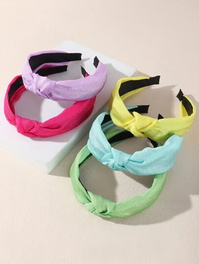 5pcs Women's Fashion Dopamine Colorful Pearl Knotted Headbands, Suitable For Daily, Spring/Summer Outings And Vacations
