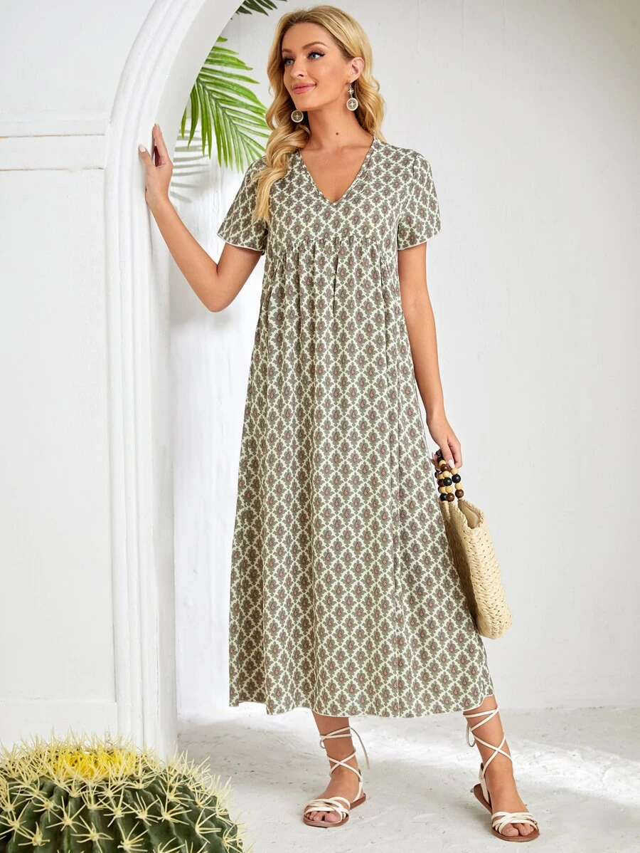 EMERY ROSE Allover Print Fold Pleated Dress - Multicolor - View 1