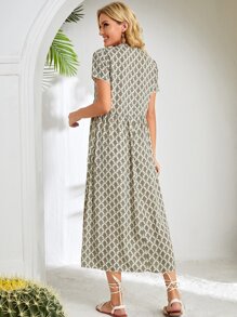 EMERY ROSE Allover Print Fold Pleated Dress - Multicolor - View 2