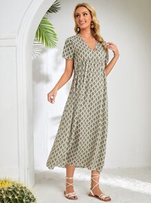 EMERY ROSE Allover Print Fold Pleated Dress - Multicolor - View 4