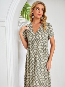 EMERY ROSE Allover Print Fold Pleated Dress - Multicolor - View 5