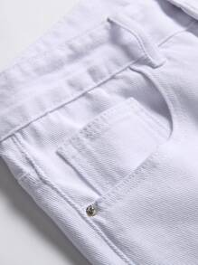 Manfinity Men Ripped Frayed Raw Hem Denim Shorts - White - View 6