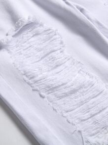 Manfinity Men Ripped Frayed Raw Hem Denim Shorts - White - View 8