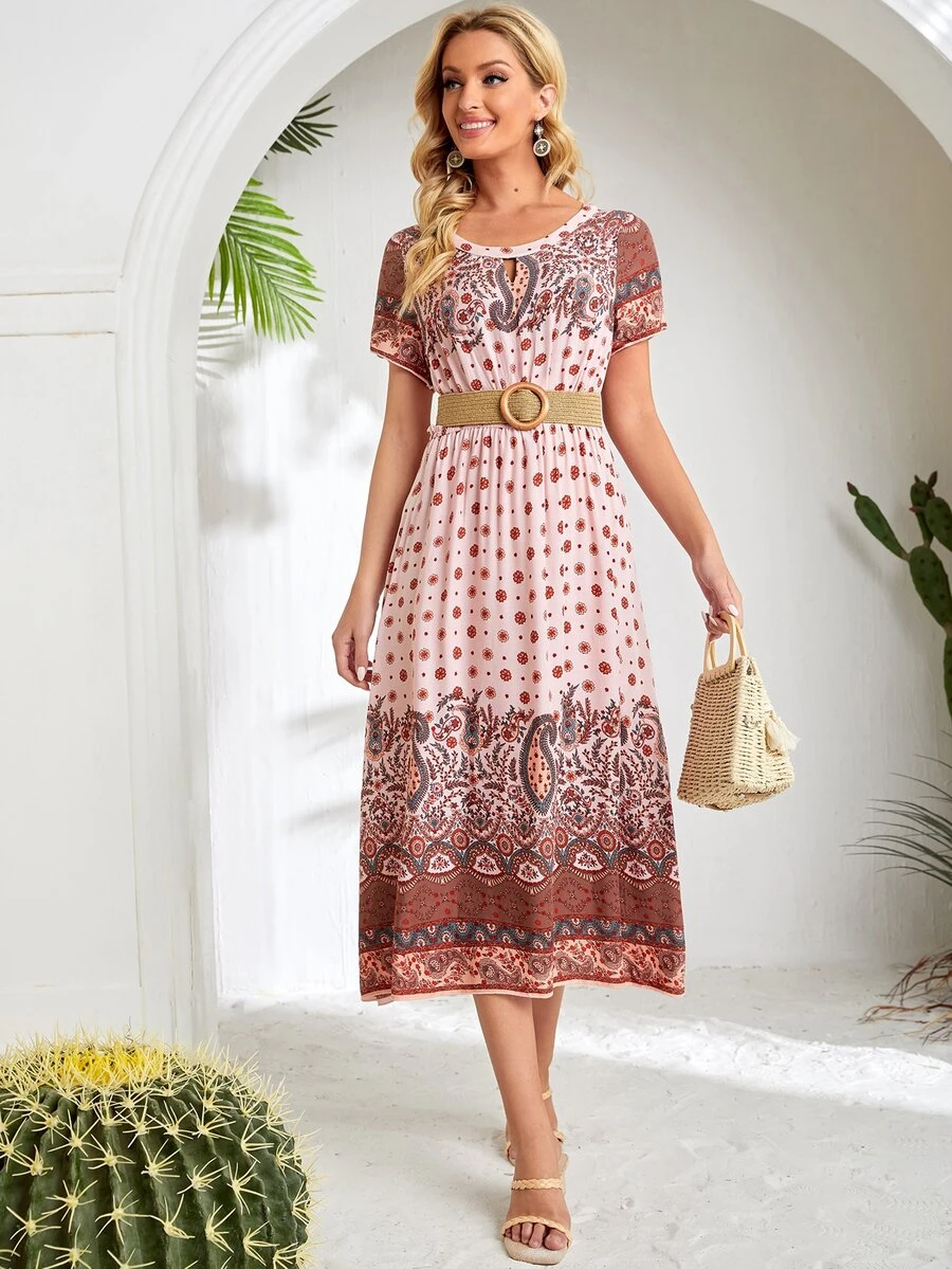 EMERY ROSE 佩斯利印花蝙蝠袖洋裝不附腰帶 - 彩色 - 查看 1