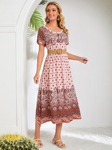 EMERY ROSE 佩斯利印花蝙蝠袖洋裝不附腰帶 - 彩色 - 查看 3