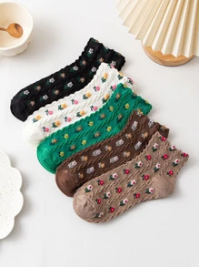 5 đôi tất cổ cao in hoa - Nhiều màu - Xem 1