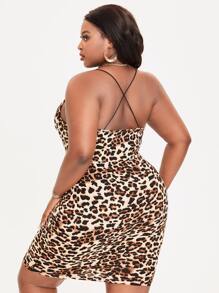 SHEIN SXY 大碼豹紋露背交叉連衣裙 - 彩色 - 查看 2