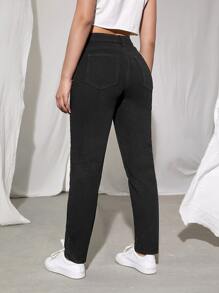 SHEIN EZwear Vlak Dames jeans Knoop Zak Rits