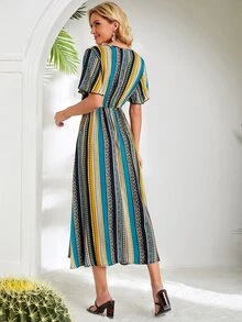 EMERY ROSE Đầm mép Nút phía trước Hình học Boho - Nhiều màu - Xem 2