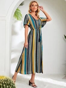 EMERY ROSE Đầm mép Nút phía trước Hình học Boho - Nhiều màu - Xem 3
