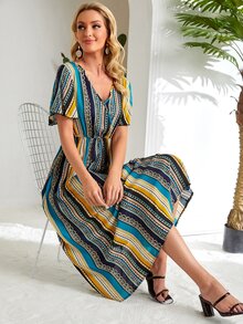 EMERY ROSE Đầm mép Nút phía trước Hình học Boho - Nhiều màu - Xem 4