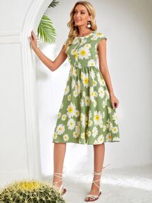 EMERY ROSE 滿版印花前紐扣連衣裙 - 彩色 - 查看 4