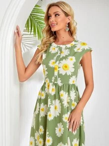 EMERY ROSE 滿版印花前紐扣連衣裙 - 彩色 - 查看 5