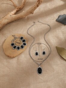 Stone Decor Bracelet & Drop Earrings & Necklace - Black - View 3