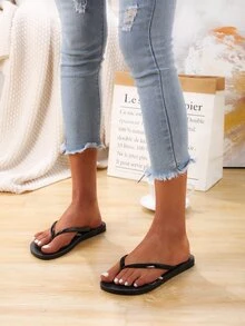 Chanclas con estampado de letra - Negro - Ver 2