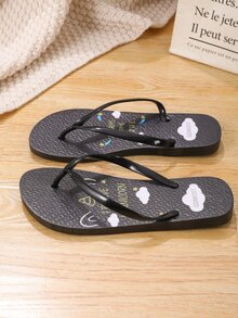Chanclas con estampado de letra - Negro - Ver 4