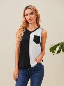 SHEIN Bezrękawniki Kieszeń Kolorowe bloki Casual